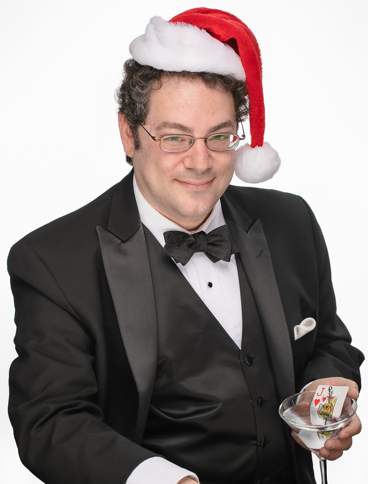 Seth Neustein Pittsburgh Magician Mentalist Holiday Party Hat and Martini